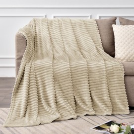 BEDELITE Fleece Blanket King Size – 3D Ribbed Jacquard Soft and Warm Decorative Fuzzy Blankets – Cozy, Fluffy, Plush Lightweight Throw Blankets for Couch, Bed, Sofa(Linen, 108x90 inches)
