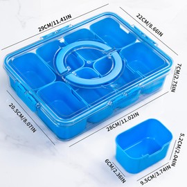 Divided Snack Serving Tray with Lid and Handle Travel Snackle Charcuterie Container Portable Storage Organizer for Candy, Fruits, Nuts, Snacks, Party, Picnic (1pack, Cerulean)