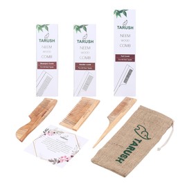 Tarush Neem Wood Hair Comb Set, 3 Styles with Storage Pouch, For All Hair Types