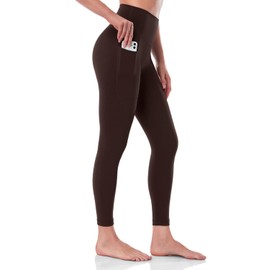 HeyNuts Workout Pro 7/8 Leggings with Pockets for Women, High Waisted Compression Tummy Control Workout Yoga Buttery Soft Pants Espresso_25'' S(4/6)