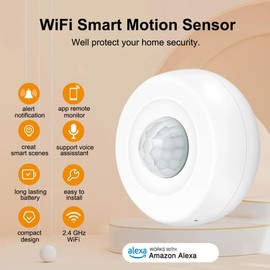 Intelligent Motion Sensor, WiFi Infrared Motion Detector for Home Security, 360 Degree PIR Motion Detector with App Remote Control, Support for Alexa Voice Command, 2 Pack