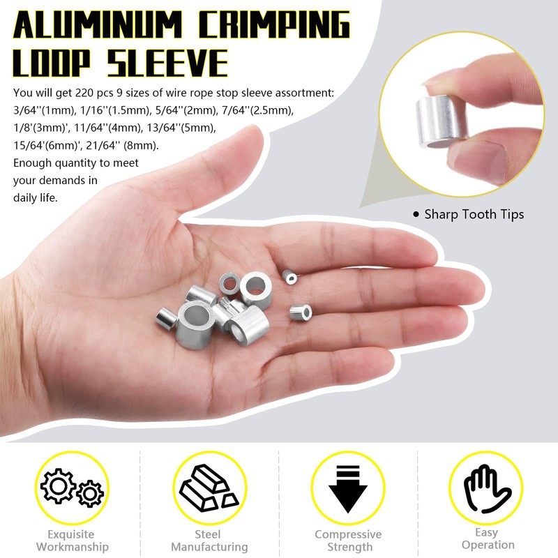 Mardatt 220 Pcs Aluminum Crimping Loop Sleeve Assortment Kit, 9