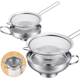 4 Pieces Stainless Steel Funnels with Fine Mesh Strainer, Household Funnel Kitchen Canning Funnels with Stainless Steel Colander