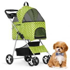 Athena collection Pet Stroller for Small/Medium Dogs and Cats,3 in 1 Foldable Dog Stroller with Removable Carrier up to 33lbs(Lawn Green Polka Dots)