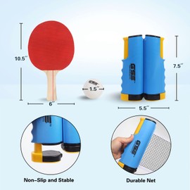 GSE Games & Sports Expert Ping Pong Paddle Set, Portable Table Tennis Set with Blue Retractable Ping Pong Net & Post, 2 Paddles & 3 Balls, Anywhere to-Go Ping Pong Game for Any Tables