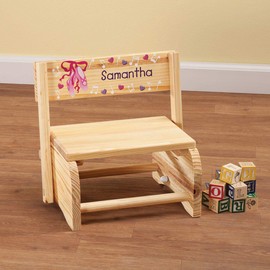 Custom 2-in-1 Children's Step Stool and Chair, Customized with Kid’s Name, Ballerina Design