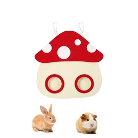 Guinea Pig Hay Bag Bunny Hay Feeder Double/Mulitipe Hole Large Opening Hanging Bags with Durable Hooks Cute Felt Design Easy to Clean Hay Feeder for Rabbit Guinea Pig Chinchilla(Red Mushroom)