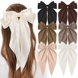 Vellibring 6 PCS Large Hair Bows for Woman Big Silky Satin Ribbon Bows Hair Clips Oversized Long Tail Bows Barrettes for Woman Hair Accessories (6 Colors)