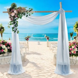 MDS Pack of 1 Panel (30" Width x 20ft Long) Wedding Arch Draping Fabric Sheer Chiffon Arbor Canopy Drapery for Wedding Ceremony Reception Decoration Party Ceiling Backdrop Curtain Swag - Baby Blue