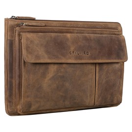 STILORD Dalton Document Bag Leather Office Conference Folder A4 Vintage Notebook Organizer Laptop Sleeve 13.3 Inch for Macbook Portfolio Genuine Leather, Medium - Brown, briefcase