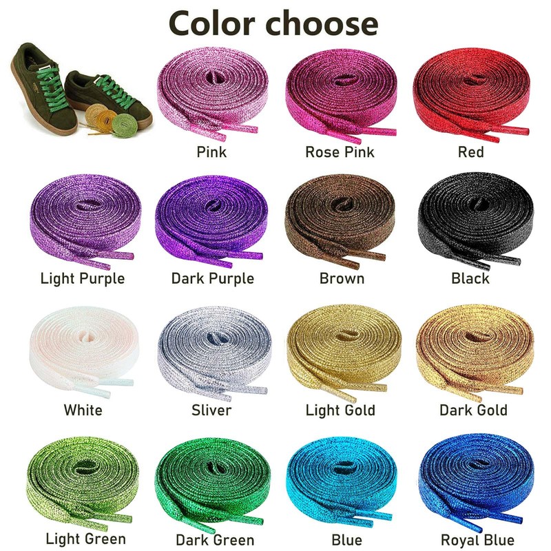 Olukssck 2 Pairs Flat Glitter Shiny Metallic Shoe Laces for
