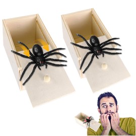 Audasi Pack of 2 Spider in Box Prank, Funny Scary Box, Spider Hidden in Wooden Box, Scary Box, Funny Spider Scary Toy, Realistic Rubber Spider, Practical Toy Prank