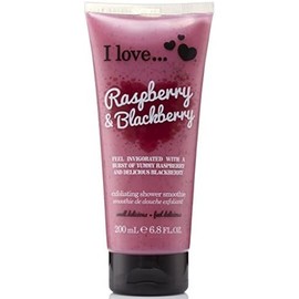 I LOVE Raspberry and Blackberry Exfoliating Shower Smoothie - Exfoliating Body Scrub and Body Wash - Cleanse and Soften Skin - Fruity Scent - 200 ml