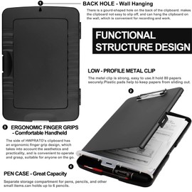 HWPRATO Clip Board Organizer Clipboards with Storage Nursing Clipboard Foldable File Folder Plastic Clipboard Folio with Storage Case for Teacher,Kids,Doctor,Offices (Black)