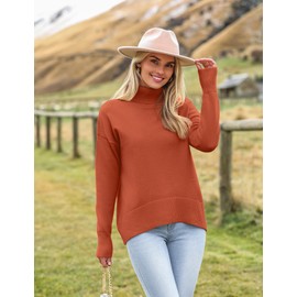 Zeagoo Women's Turtleneck Sweater 2024 Fall Winter Chunky Knitted Pullover High Low Hem Trendy Basic Jumper Top Orange