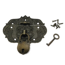 DGBRSM Antique Embossing Decorative Brass Hasp Clasp Latch Lock with Screws for Jewelry Box Ordinary Box Wooden Case Furniture Decoration
