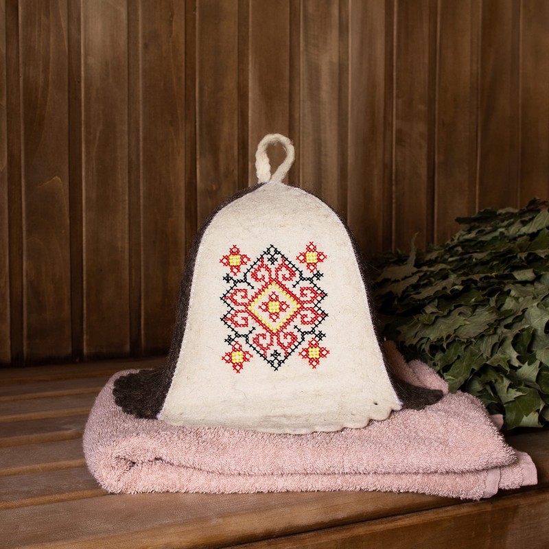 SHSH trade group Ukrainian Wool Sauna Hat Embroidered Ornament Vyshyvanka