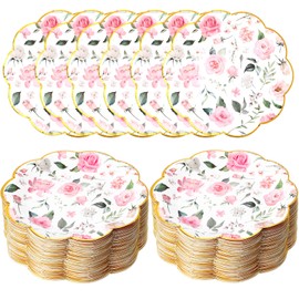 Funnymoom 100 Pcs Pretty Floral Paper Plates 7 Inches Flower Decorative Disposable Dinner Plates Party Plates Garden Decorations for Tea Party Birthday Bridal Wedding Baby Shower (Pink Floral)