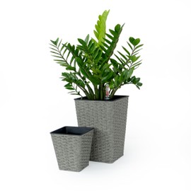 ROCKRAIN 2-Pack Smart Self-Watering Planters: Hand Woven Wicker Square Pots - Eco-Friendly Indoor/Outdoor Planter Set with Water Level Indicator - Perfect for Home Garden & Balcony Decor