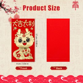 36PCS 6.69x3.54" Chinese Red Envelopes, Cute Dragon Red Packet Envelopes 2024 Classic Chinese Styled Lai See Lucky Money Envelopes New Year Hong Bao for Spring Festival Wedding Birthday
