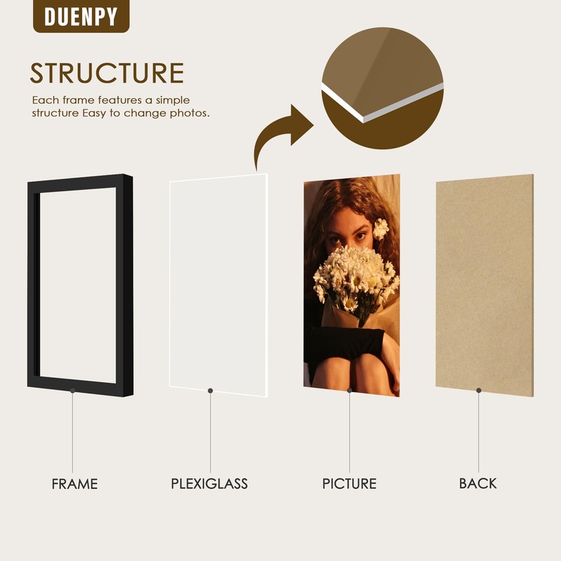 DUENPY 4 Folding 4x6 Picture Frame Horizontal Engineered Wood Accordion