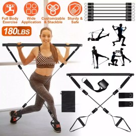 Unbranded Pilates Bar Kit with 180LBS Resistance Bands Multifunctiona - 100LBS