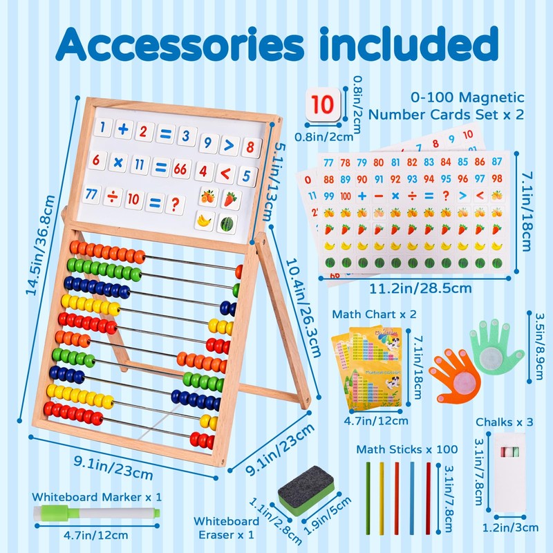 Wooden Abacus for Kids Math - Double-Sided Black/Whiteboard for Toddlers