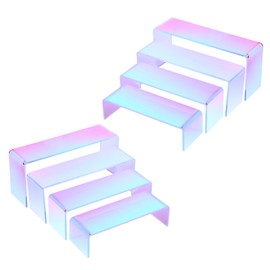 Handmake Iridescent Risers Display Stands, 8 Pack Durable Acrylic Product Shelf Riser for Retail, Colorful Rectangle Showcase Stand for Vendor Display Perfume Jewelry Purses Clutch Figure Collectible