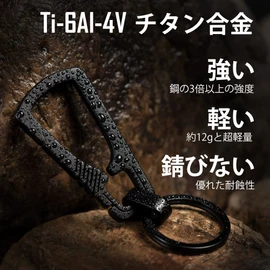 [KeyUnity] KM04 Titanium Carabiner Keychain Clip Quick Release EDC Key Holder Organizer with Key Ring Small Sandblasted, PVD Black