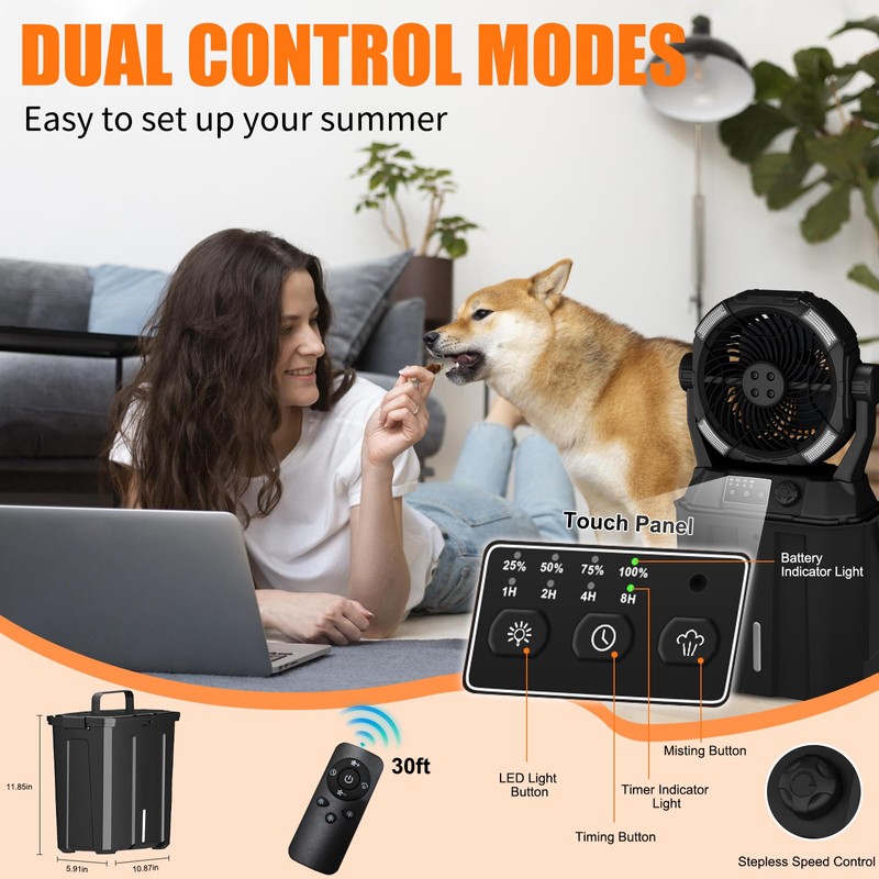 Wilody Portable Misting Fan 42800mAH Rechargeable with Remote Control, 6L