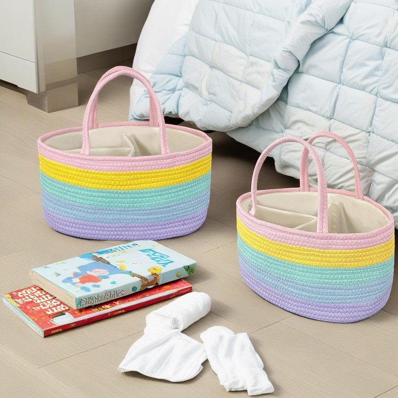 Rainbow Woven Baskets Rope Blanket Basket Storage withe Handles for