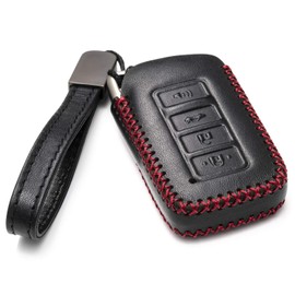 Vitodeco Genuine Leather Smart Key Fob Case Cover Protector Suitable for 2014-2021 Lexus UX, NX, RX, GX, LX, is, ES, GS, LS (4-Button, Black/Red)