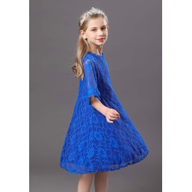 Youwon Flower Girls Dress Lace Dress Vintage Country Wedding Party Dress 2-6 7-16 Royal Blue 8-9 Years