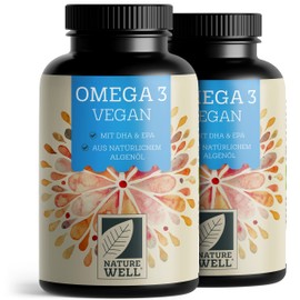 Omega-3 Vegan 240 Capsules High Dose, 2000 mg Omega-3 Algae Oil per Day with 600 mg DHA & 300 mg EPA, Vegan Omega-3 from Sustainable Cultivation as a Fish Oil Alternative, Laboratory Tested with
