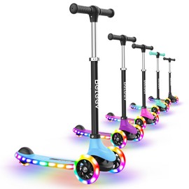 BELEEV A6 Kids Scooter with LED Light-Up Wheels & Deck, 3 Wheel Kick Scooter for Toddlers Girls Boys Ages 3-8, 4 Adjustable Handlebar, Lean to Steer, Non-Slip Deck, Lightweigh Scooter for Kids (Blue)