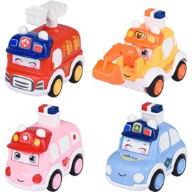 Funkprofi TUT TUT Baby Speedster Toy Car Set of 4 from 3 Years, Push & Go Car for Children Electric Race Track with Offroad Police Car