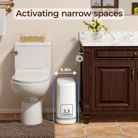 CTIME Slim Bathroom Trash Can with Lid, 3.3 Gallon White Small Trash Can with 1 Roll Trash Bag, Pneumatic Garbage Can for Kitchen, Living Room, Bedroom，Office