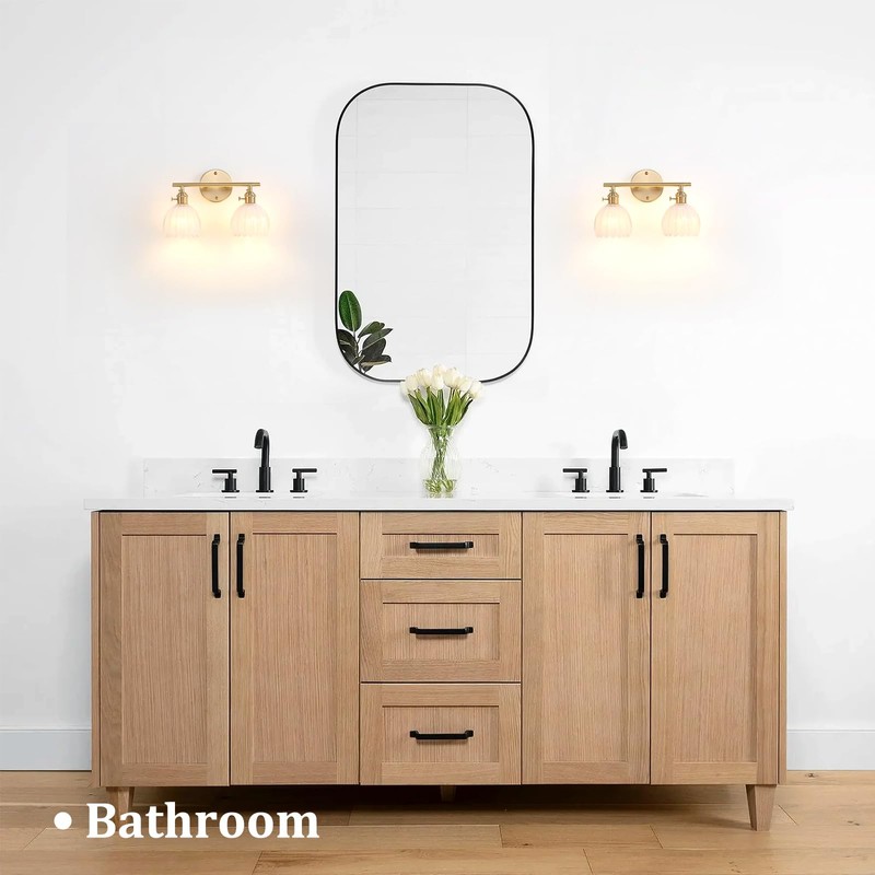 Shenmoyl Bathroom Light Fixtures, 2-Light Brass Vanity Wall Light Over