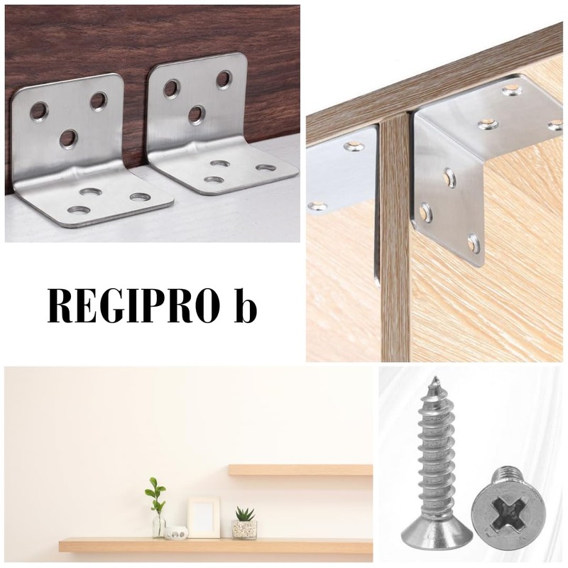 Regipro b L-Shaped Bracket, Shelf Bracket, Stainless Steel, Screws Included,