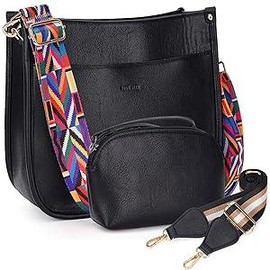 HKCLUF 4055 Women's Fashionable Crossbody Bag Purse For Women Leather Handbag Wallet Set Waterproof Women Crossbody Bag With 2count Adjustable Guitar Strap Perfect:_black