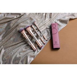 BS-MALL 4 Pcs Portable Double-ended Makeup Brush Set - Luxury Eyeshadow Brush, Concealer Brush, Blush brush & Foundation brush for Lightweight Multi-purpose Daily Use (Champagne Gold)