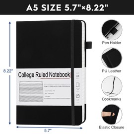 CRONELYSIA A5 Lined Journal Notebooks for Work, 192 Pages, Medium 5.7 x 8.3inch, College Ruled, Vegan Leather Hardcover Journals for Women Men,3 Pack,Black-Brown-Navy Blue