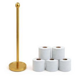 Wismay Toilet Paper Holder Stand for Max 5 Paper Rolls, Freestanding TP Holder, Roll Holder Storage, Stainless Steel - Gold