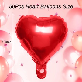 Nfvjfxz 50pcs 10inch Foil Red Heart Balloons Valentine's Day Decoration Kit Romantic Occasions for Birthday Wedding Engagement Valentine's Day Anniversary Birthday Party Decoration