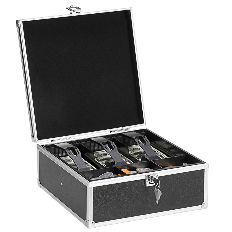 GUSHBIN Locking Cash Box Money Storage Box with Removable Tray
