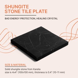 Karelian Heritage Shungite Tile, Decorative Mineral Tile (10x10 cm (3.94x3.94 inches), Non-Polished) SP07