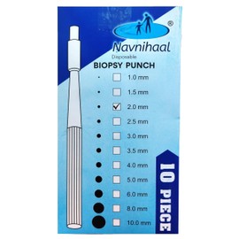Navnihaal® Disposable Biopsy Punches with Protective Cap, Sterile, Single Punch Blade, Indivdually Packed (Box of 10) (2.0 MM)
