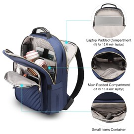 LOVEVOOK - Mochila para portátil para mujer, bolsa de computadora de trabajo, negocios, viajes, mochila universitaria para enfermera, mochila acolchada casual con puerto USB, compatible con laptop de 15.6 pulgadas, azul marino