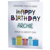Happy Birthday Archie - Birthday Card For Archie