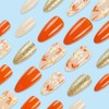 Flowers Press on Nails Almond Medium Fake Nails Orange Floral